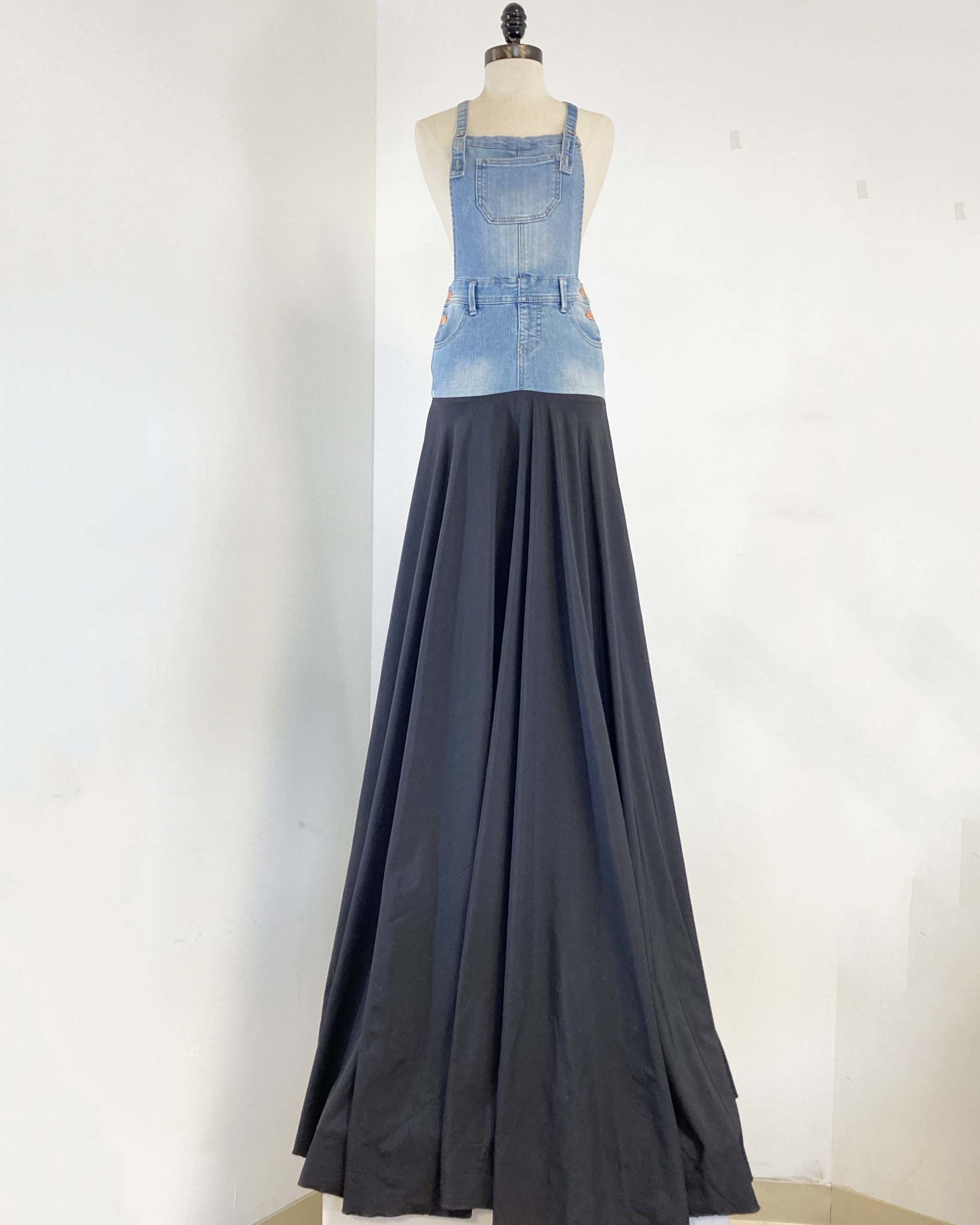 A-line dress w/ denim overalls top IAMTONYLONG A-line dress w/ denim overalls top IAMTONYLONG