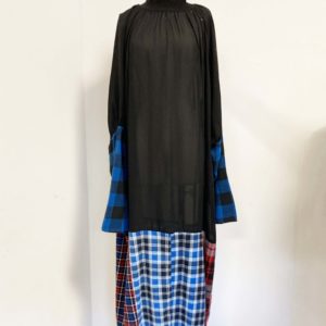 Chiffon maxi dress w/ flannel details