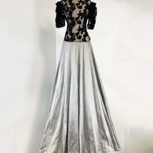 Silk a-line evening dress w/ lace bodice