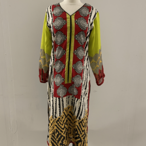 Cotton Mosaic Lime & Red Dress