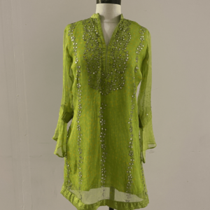 Lime Green Mirror Embroidery Dress