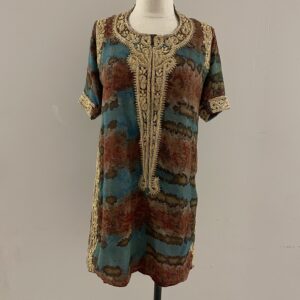 Marbel Green/Brown Embroidery Dress