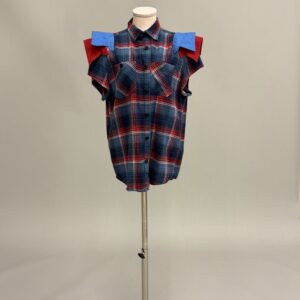 Red and Blue Plaid Shoulder Pad Top