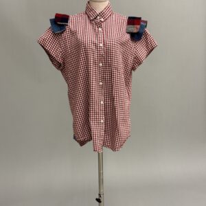 Red Gingham and Plaid Shoulder Pad Top