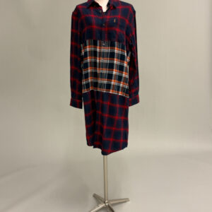 Navy, Red and Orange Plaid Duster