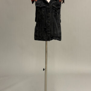 Black Denim and Orange Plaid Shoulder Pad Top