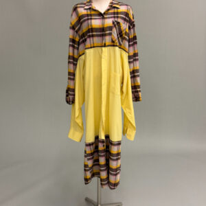 Yellow, Brown and Pink Plaid Tiered Shirt Dress