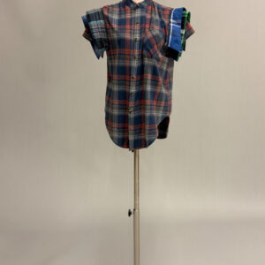 Blue and Orange Plaid Shoulder Pad Top