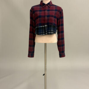 Burgundy and Navy Plaid Cropped Shirt
