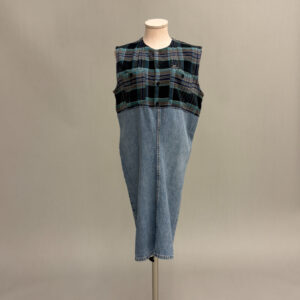 Green Plaid and Blue Denim Sleeveless Dress