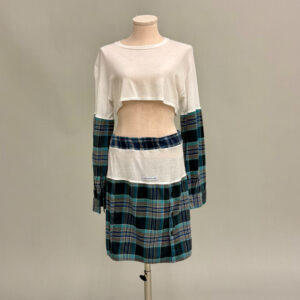 White and Green Plaid Two-Piece Skirt Set