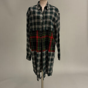 Green, Black and Red Plaid Mini Shirt Dress