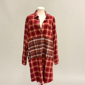 Red and Tan Plaid Mini Shirt Dress